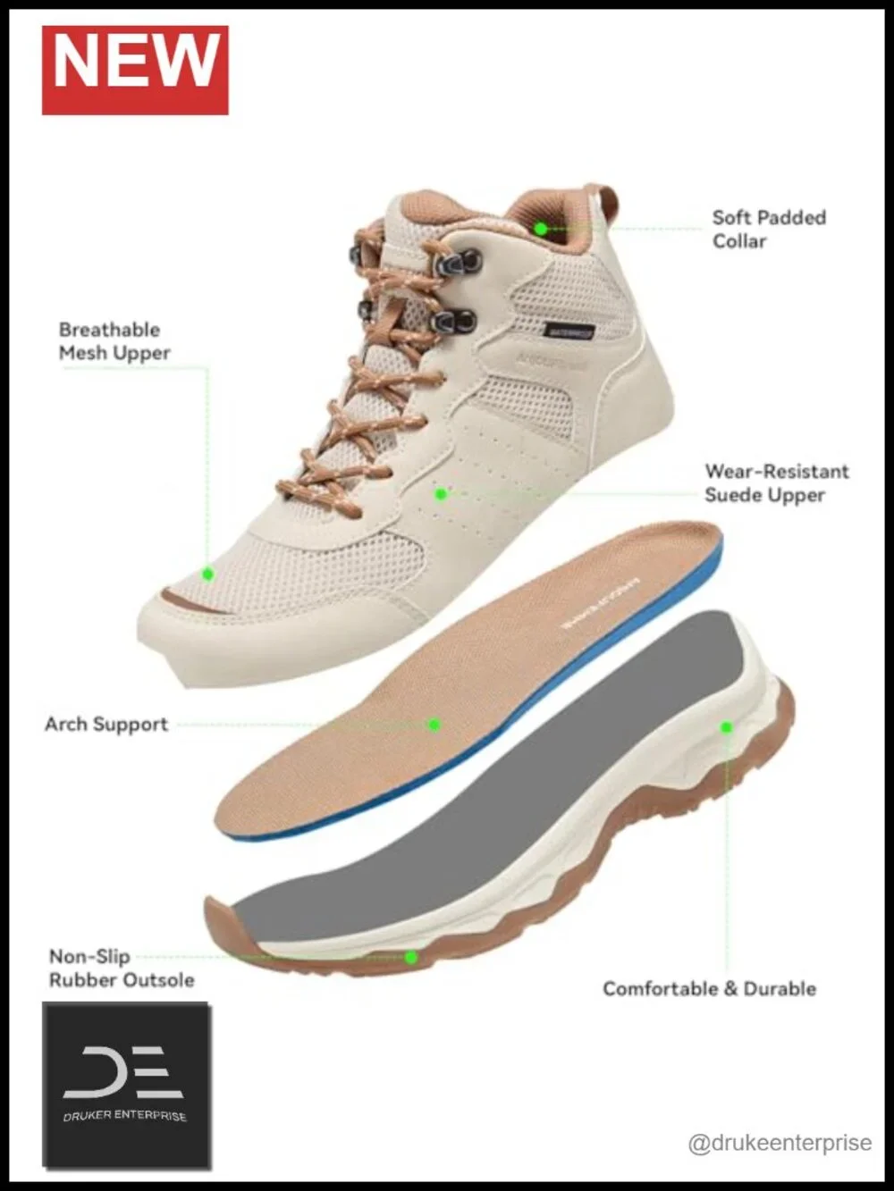 Women's Waterproof Hiking Boots Lightweight Non-Slip Suede Ankle Lace-Up Outdoor